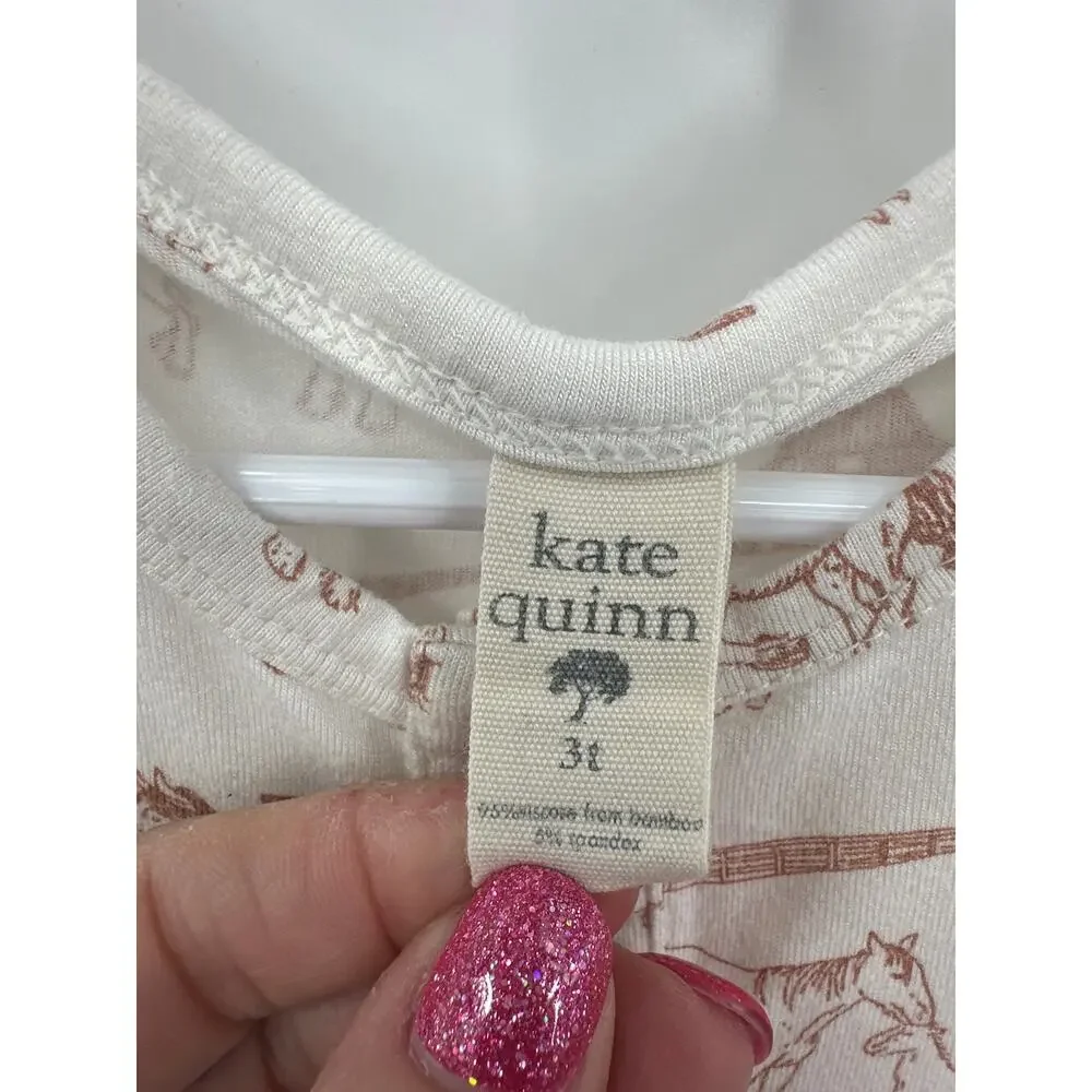KATE QUINN Bamboo Horse Family Barn Print Long Sleeve Dress Size 3T